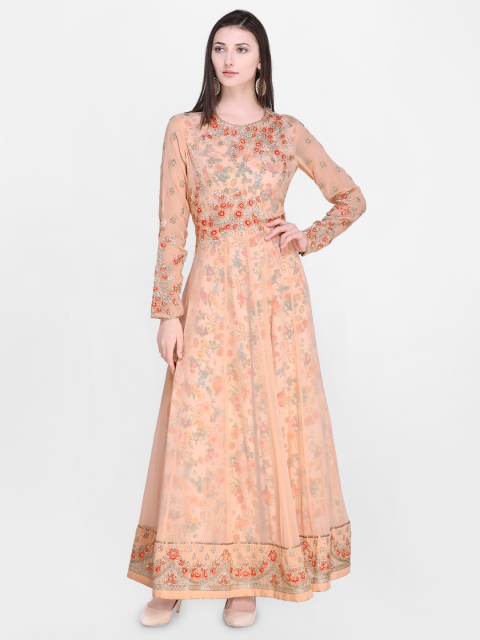 

RIYA Women Nude-Coloured Embellished Maxi Dress