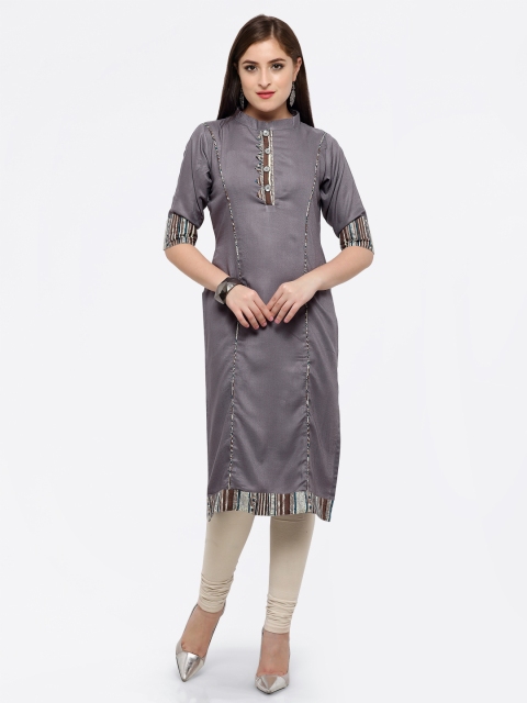 

Kvsfab Women Grey Solid Straight Kurta