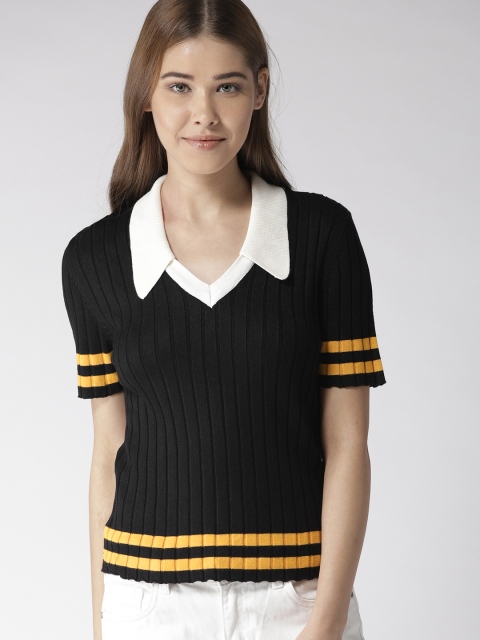 

FOREVER 21 Women Black Self-Striped Top