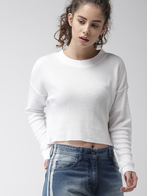 

FOREVER 21 Women White Solid Crop Top