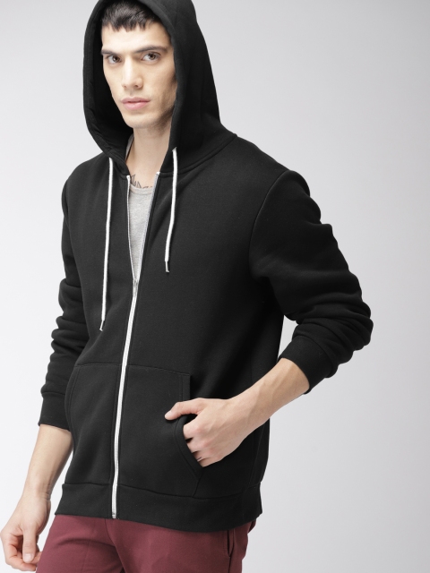 

FOREVER 21 Men Black Solid Hooded Sweatshirt