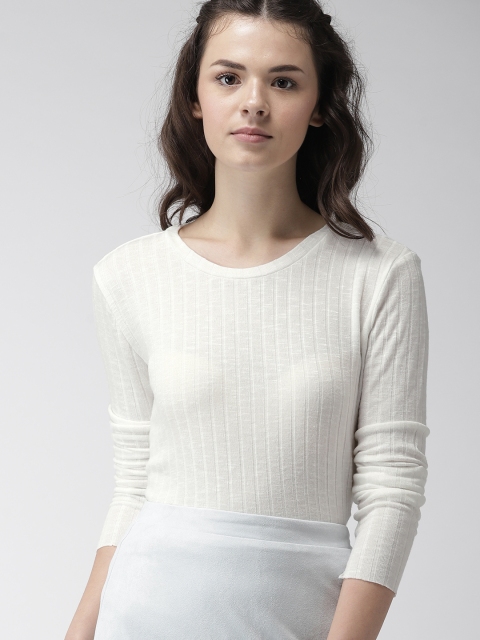 

FOREVER 21 Women White Striped Top