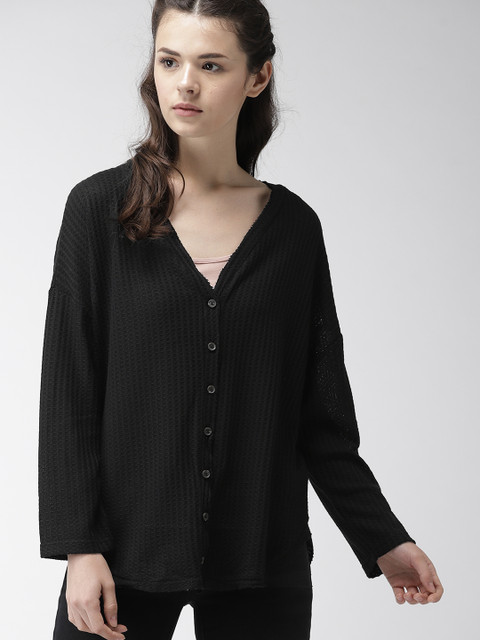 

FOREVER 21 Women Black Self Design Cardigan