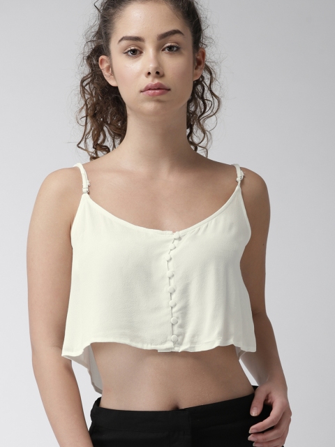 

FOREVER 21 Women Off-White Solid Cropped Top
