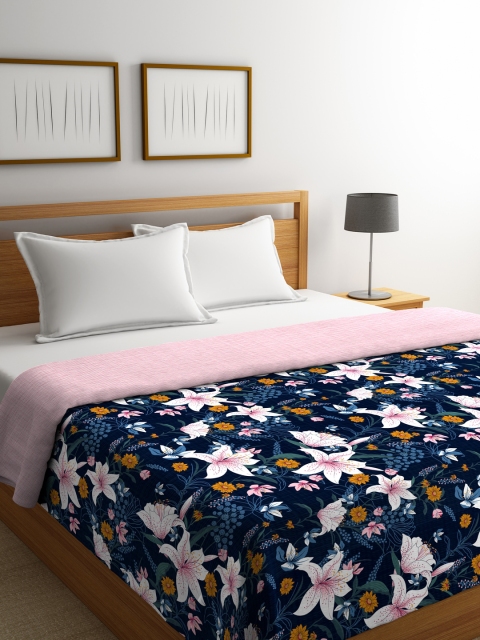 

Portico New York Navy Floral AC Room 120 GSM Double Bed Comforter, Navy blue