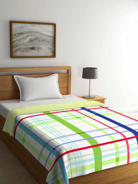 

Portico New York White & Green Checked AC Room 120 GSM Single Bed Comforter