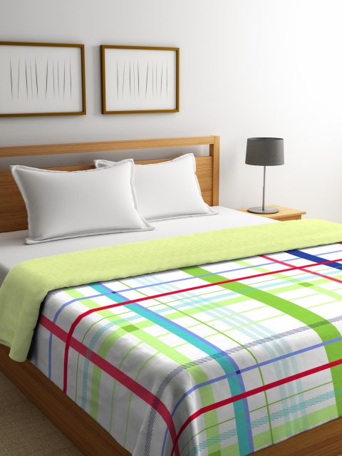 

Portico New York White & Green Checked AC Room 120 GSM Double Bed Comforter