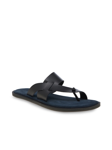 

SKO Men Navy & Black Leather Comfort Sandals, Navy blue