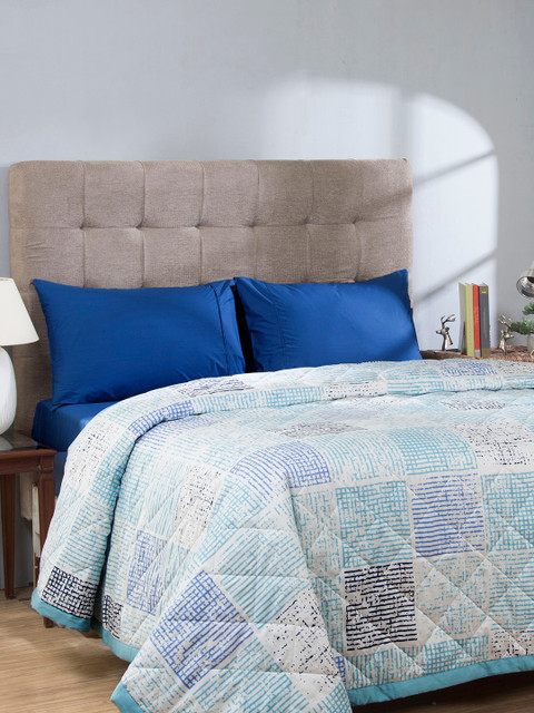 

MASPAR Blue Abstract AC Room 120 GSM Double Bed Quilt