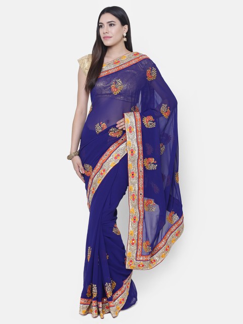 

Chhabra 555 Blue Embroidered Poly Georgette Saree