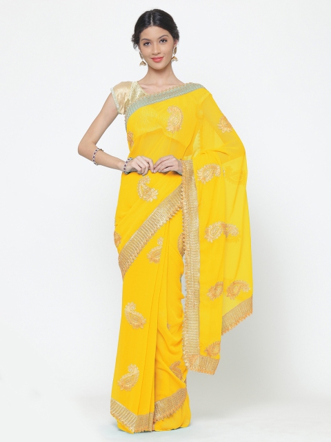 

Chhabra 555 Yellow Solid Poly Georgette Saree