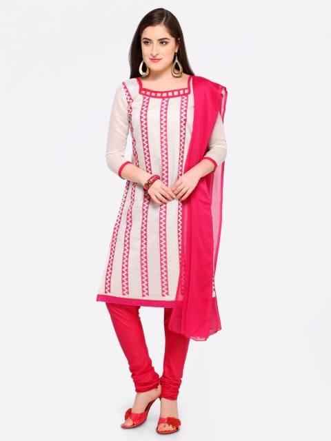 

Satrani Off-White & Pink Silk Blend Unstitched Dress Material