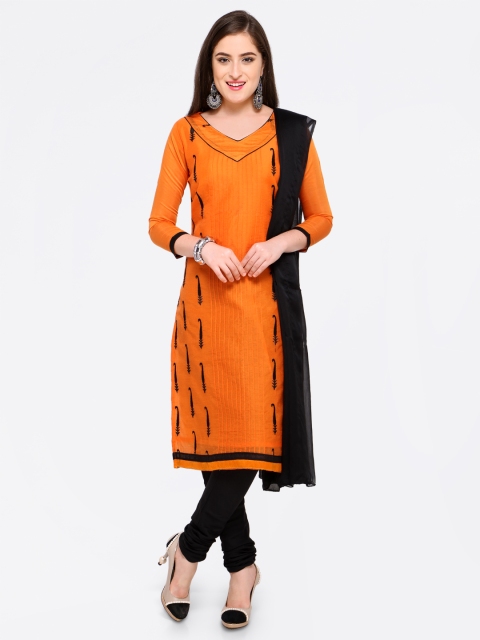 

Satrani Orange & Black Silk Blend Unstitched Dress Material