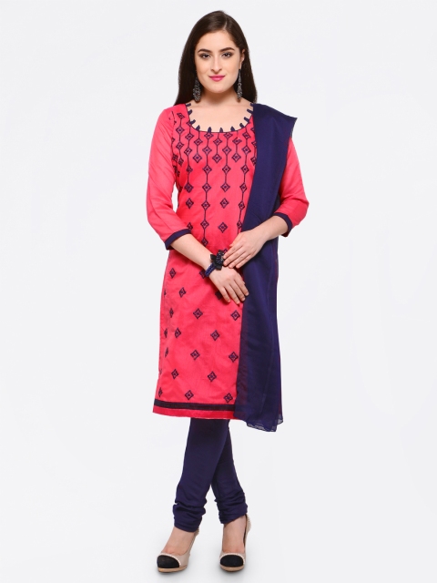 

Satrani Pink & Navy Blue Silk Blend Unstitched Dress Material