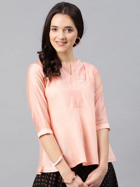 

Desi Weavess Women Peach-Coloured Solid Top