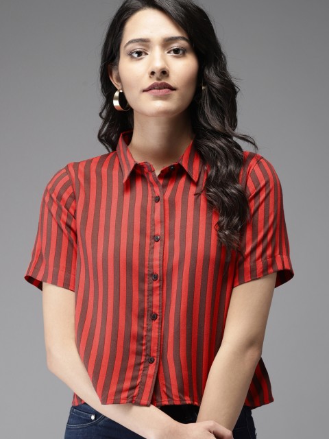 

Moda Rapido Women Red & Brown Regular Fit Striped Casual Shirt