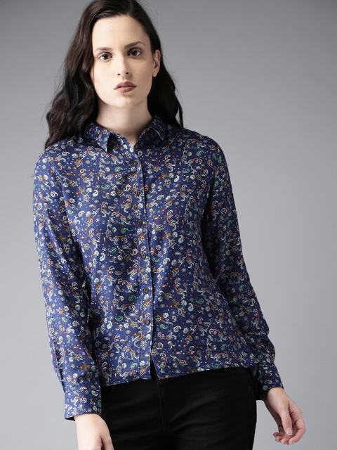 

Moda Rapido Women Navy Regular Fit Printed Casual Shirt, Navy blue