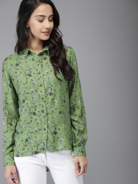

Moda Rapido Women Olive Green Regular Fit Printed Casual Shirt
