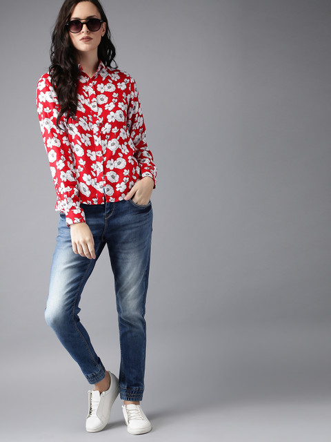 

Moda Rapido Women Red & White Regular Fit Printed Casual Shirt