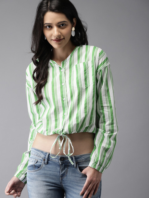 

Moda Rapido Women Green Striped Shirt Style Top