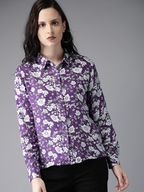 

Moda Rapido Women Purple & White Regular Fit Printed Casual Shirt Style Top