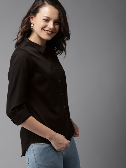 

HERE&NOW Women Black Regular Fit Solid Casual Shirt