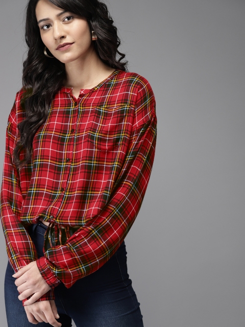 

Moda Rapido Women Red & Black Checked Shirt Style Top