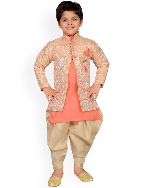 

AJ Dezines Boys Peach & Gold-Coloured Sherwani Set