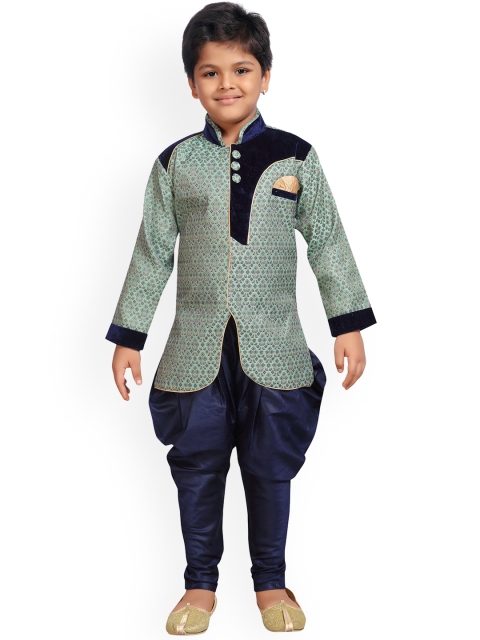 

AJ Dezines Boys Green & Navy Blue Sherwani Set