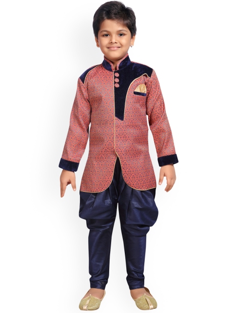

AJ Dezines Boys Peach & Navy Blue Sherwani Set