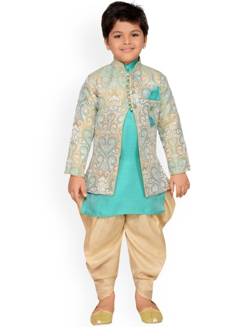 

AJ Dezines Boys Turquoise Blue & Beige Sherwani Set