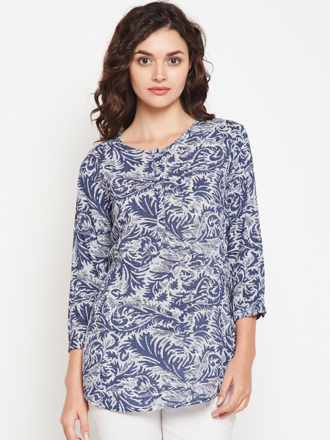 

Crimsoune Club Navy Blue & Off-White Printed Tunic
