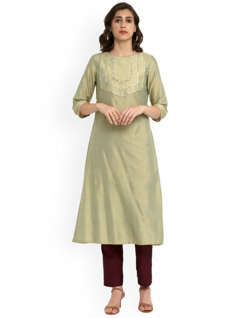 

Abhishti Women Green Solid A-Line Kurta