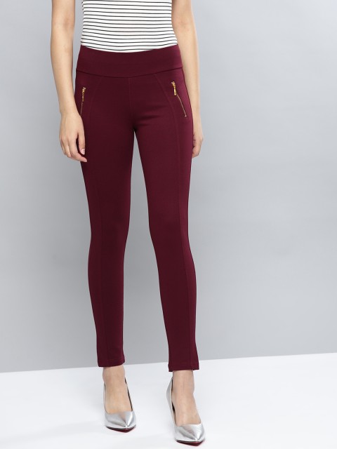 

Harpa Women Burgundy Solid Treggings