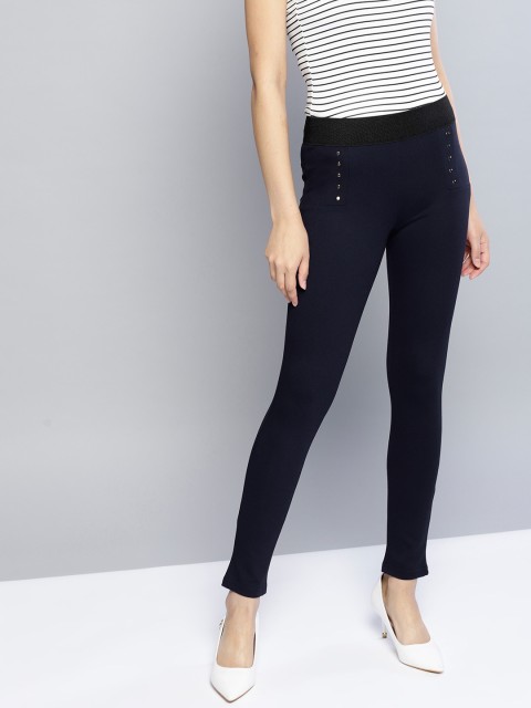 

Harpa Women Navy Blue Solid Treggings