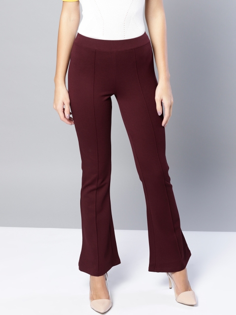 

Harpa Women Burgundy Solid Bootcut Treggings