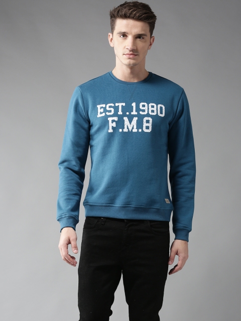 

Flying Machine Men Teal Blue Printed Sweatshirt