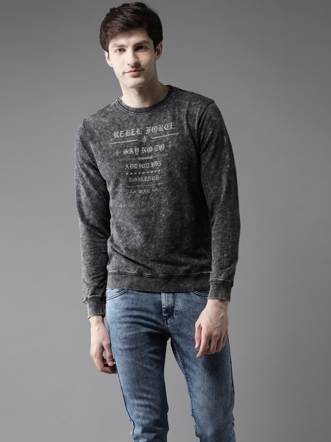

Flying Machine Men Charcoal Grey Printed Sweatshirt
