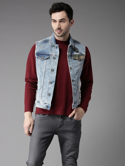 

Flying Machine Men Blue Sleeveless Denim Jacket
