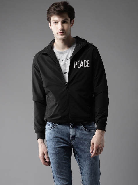 

Flying Machine Men Black Printed Hooded Tailored Jacket