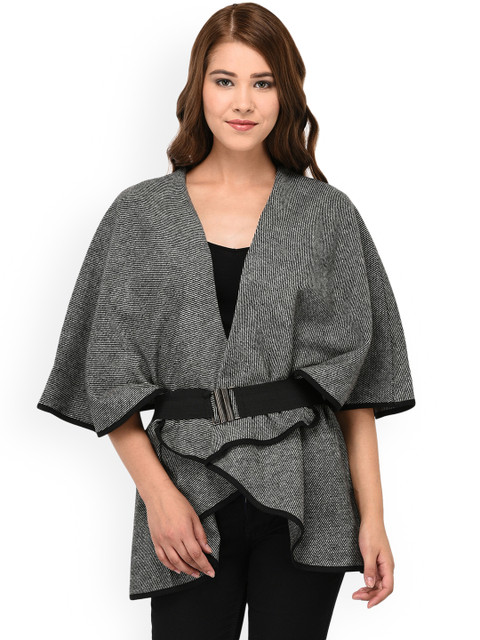 

Owncraft Women Black Self Design Wollen Cape Jacket