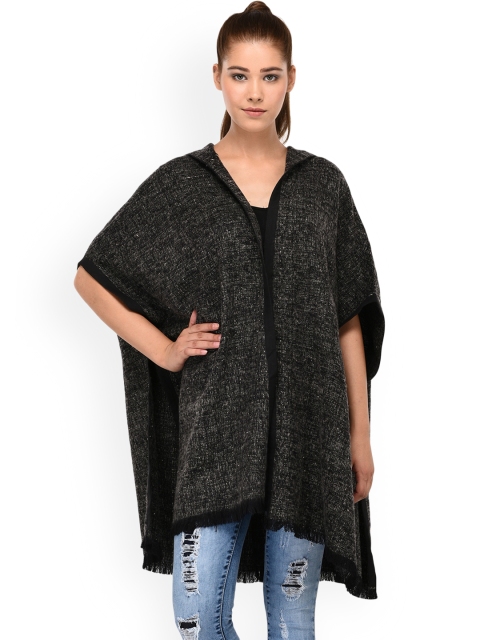 

Owncraft Women Black Self Design Wollen Cape Jacket