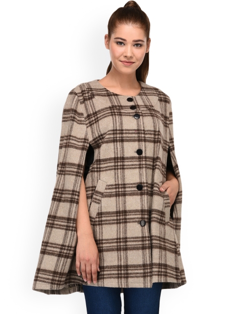 

Owncraft Women Brown Checked Wollen Cape Jacket