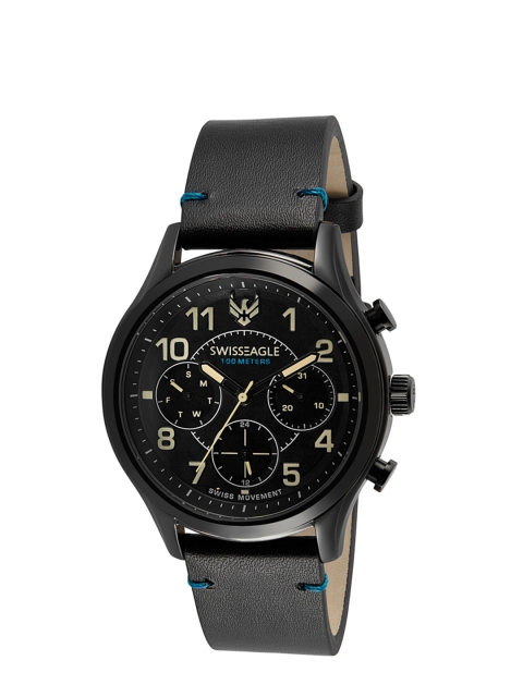 

Swiss Eagle Men Black Analogue Leather Watch SE-9142-03