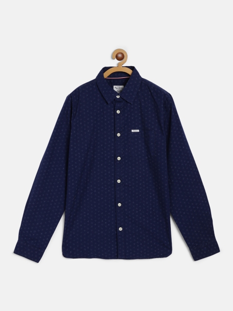 

Pepe Jeans Boys Navy Blue & White Micro Ditsy Printed Cotton Casual Shirt