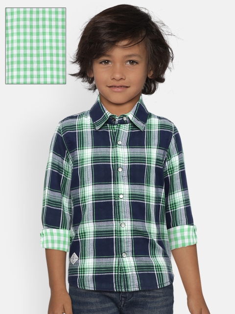 

Pepe Jeans Boys Green & Navy Blue Regular Fit Checked Casual Shirt
