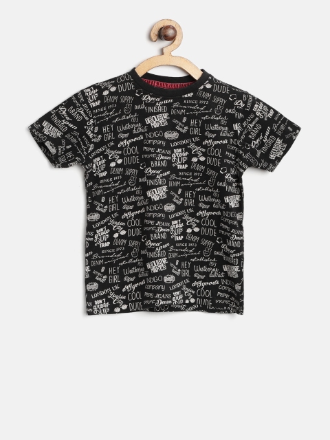 

Pepe Jeans Boys Black & Off-White Printed Round Neck T-shirt