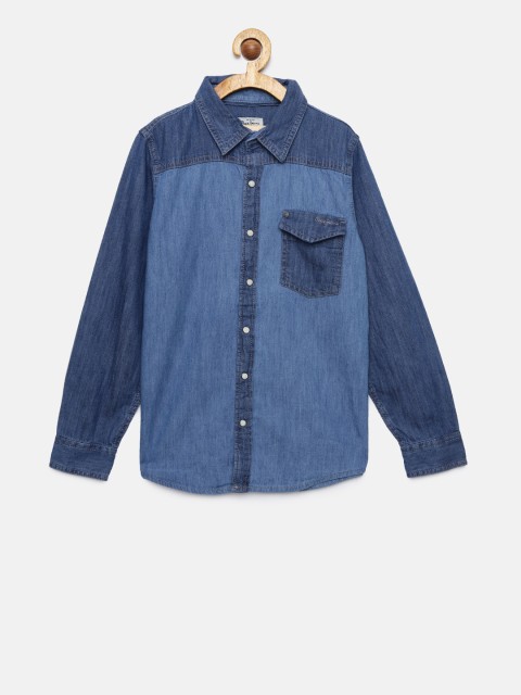 

Pepe Jeans Boys Blue Regular Fit Solid Casual Denim Shirt