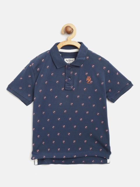 

Pepe Jeans Boys Navy Blue Printed Polo Collar T-shirt