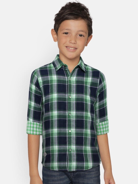 

Pepe Jeans Boys Green & Navy Blue Regular Fit Checked Casual Shirt